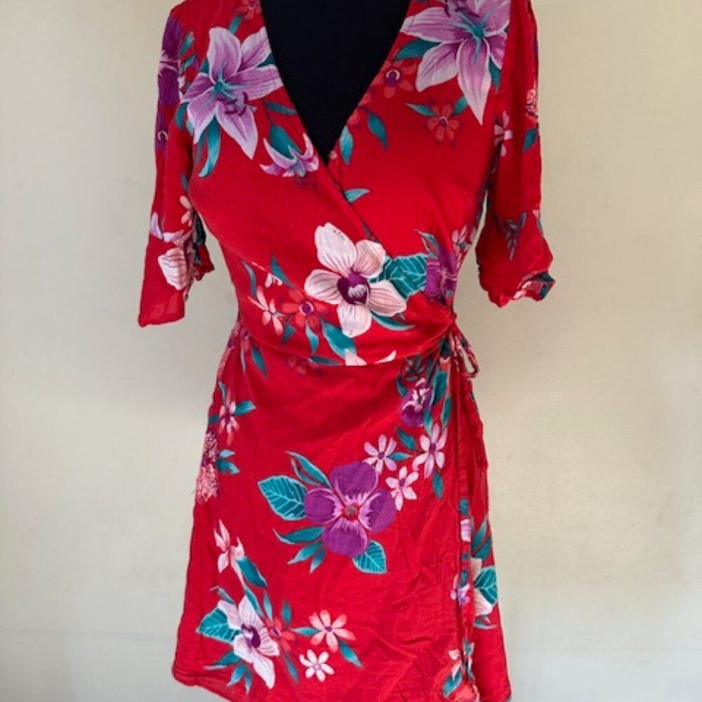 Old Navy Red Floral Wrap Mini Dress  8505